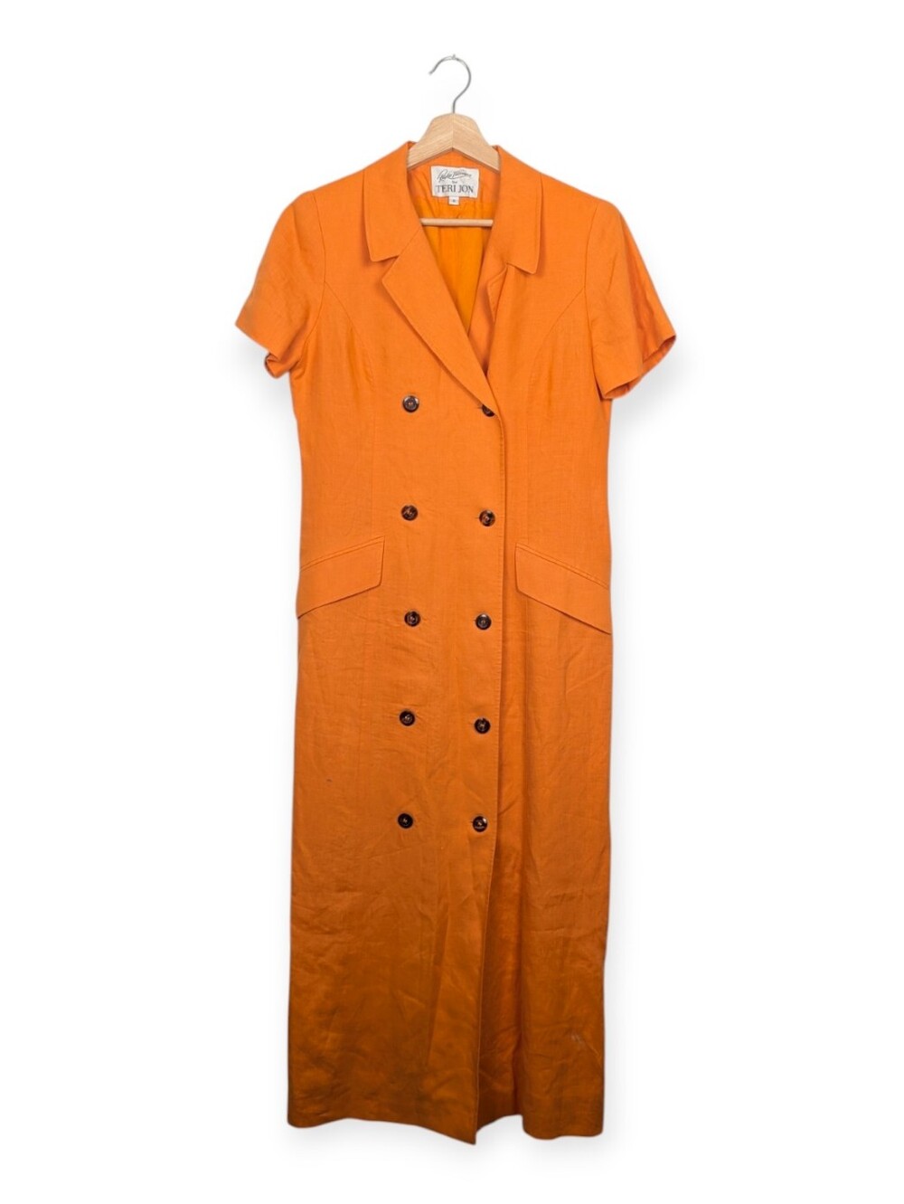 Rickie Freeman for Teri Jon Orange Linen Double Breasted Midi Dress Size 8 - Picture 2 of 9